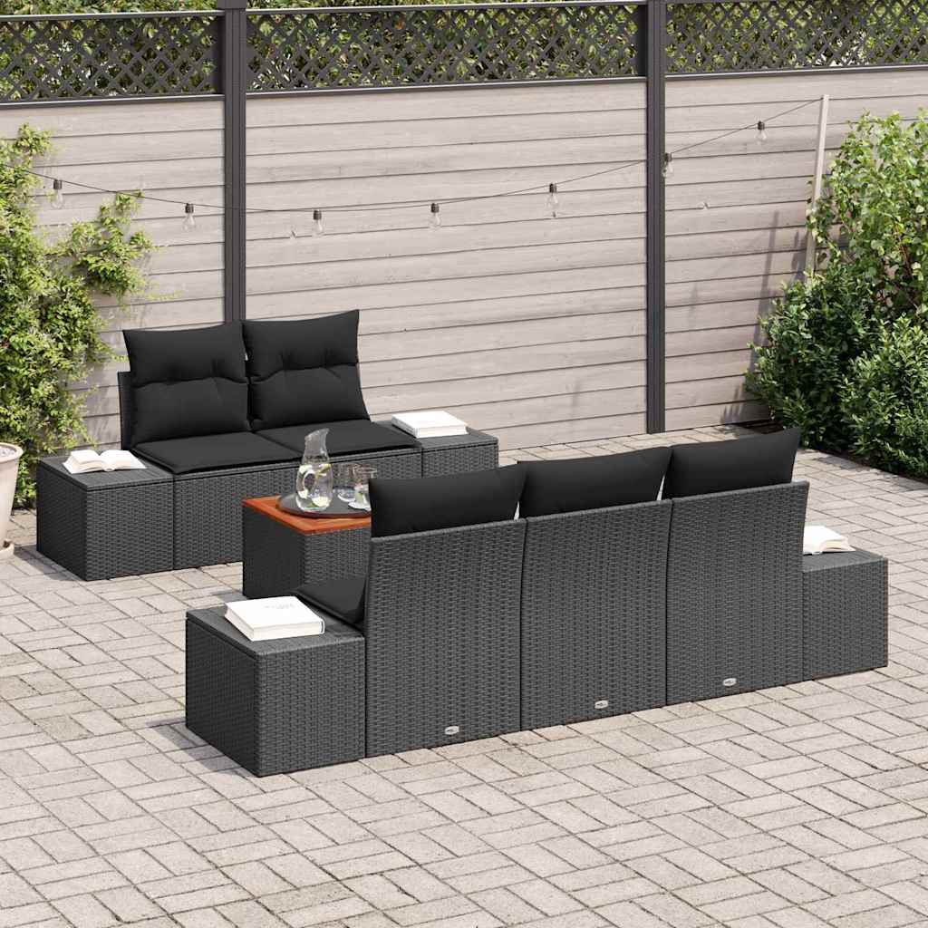 Gartensofa-set 6 stk. Schwarz Poly-Rattan