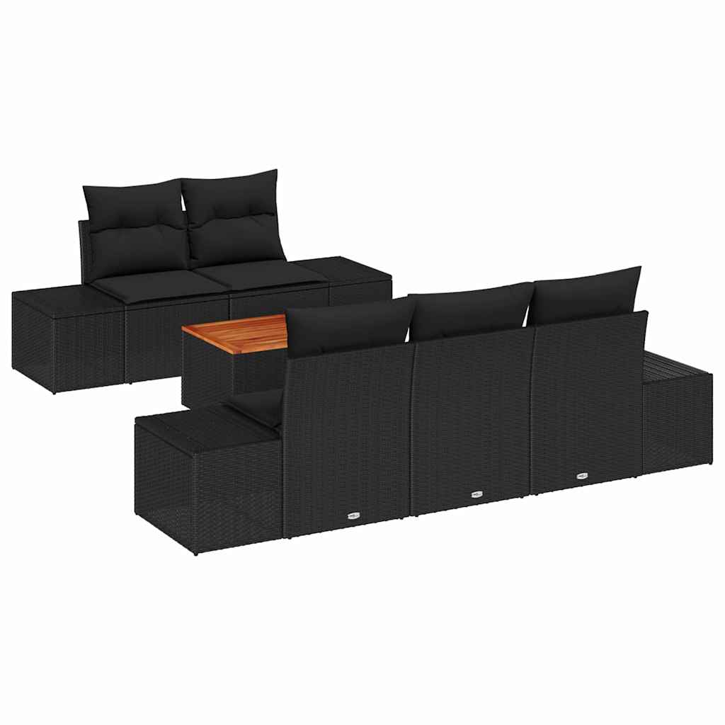Gartensofa-set 6 stk. Schwarz Poly-Rattan