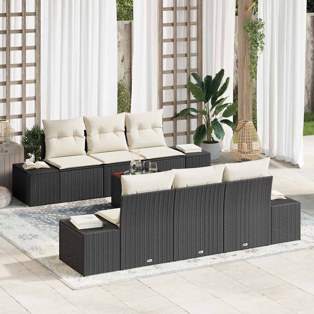 Gartensofa-set 7 stk. Schwarz Poly-Rattan