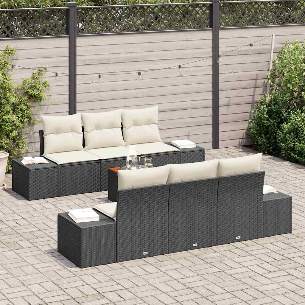 Gartensofa-set 7 stk. Schwarz Poly-Rattan