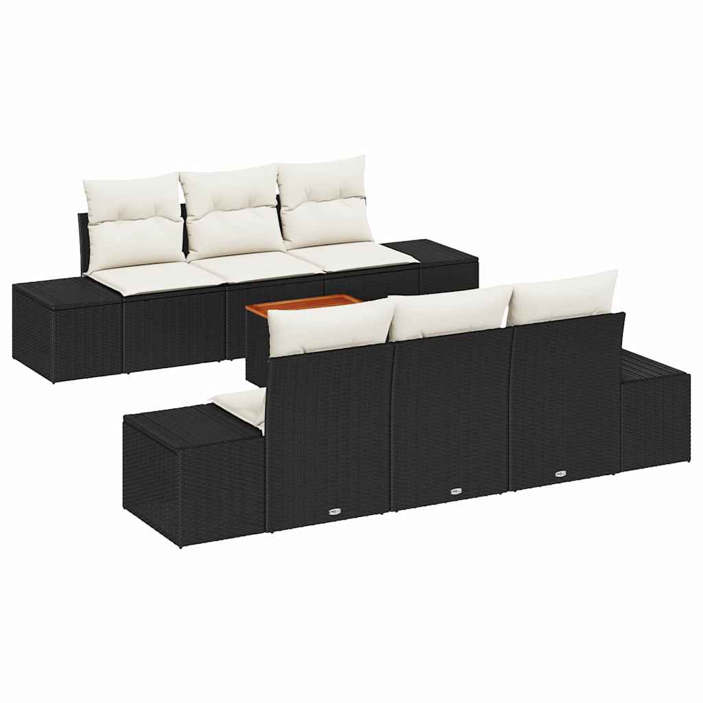 Gartensofa-set 7 stk. Schwarz Poly-Rattan