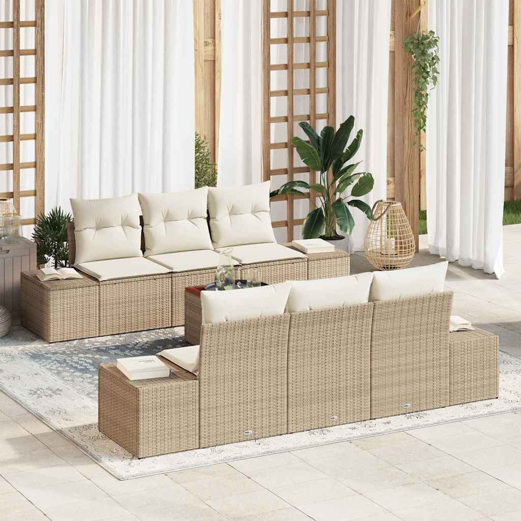 Gartensofa-set 7 stk. Beige Poly-Rattan