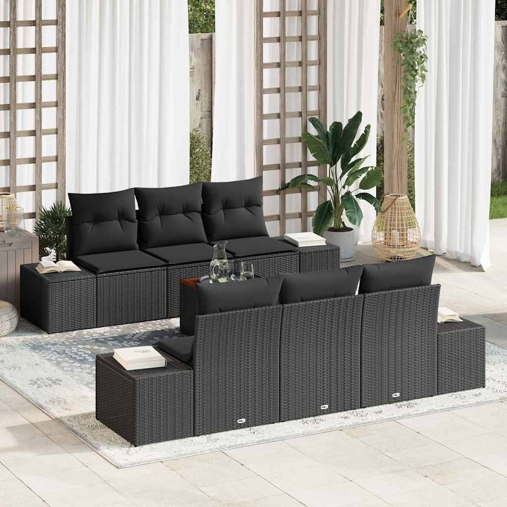 Gartensofa-set 7 stk. Schwarz Poly-Rattan