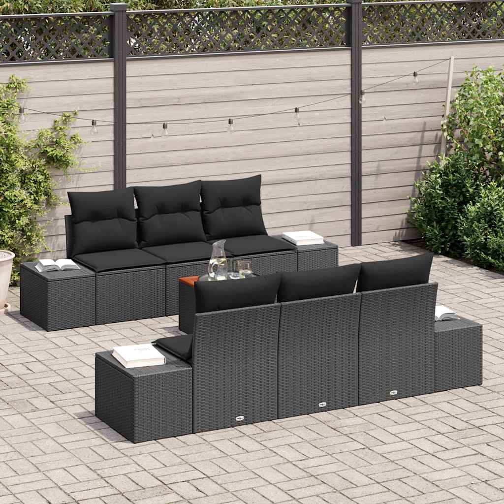Gartensofa-set 7 stk. Schwarz Poly-Rattan