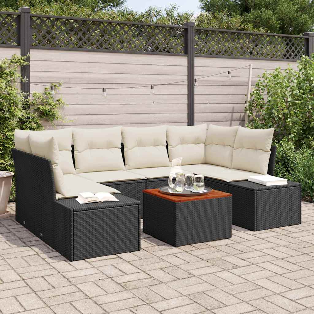 Gartensofa-set 7 stk. Schwarz Poly-Rattan
