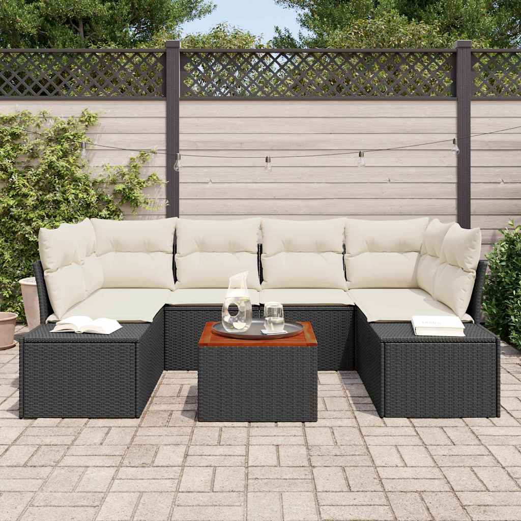 Gartensofa-set 7 stk. Schwarz Poly-Rattan