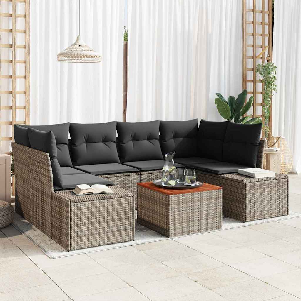 Gartensofa-set mit Kissen 7 pcs Grau Poly-Rattan