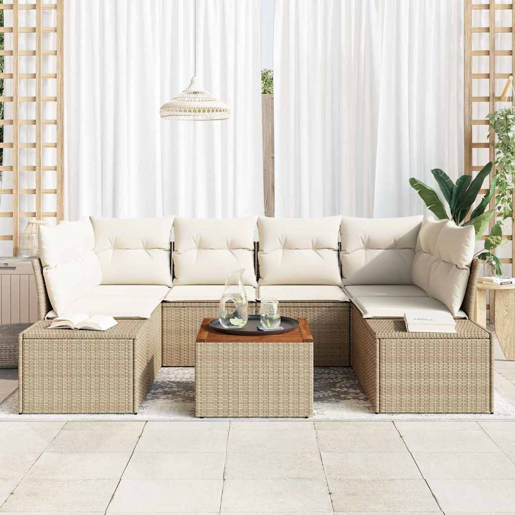 Gartensofa-set 7 stk. Beige Poly-Rattan