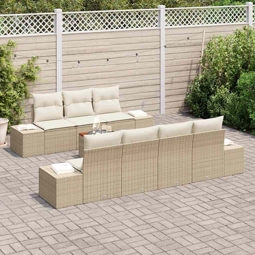 Gartensofa-set 8 stk. Beige Poly-Rattan