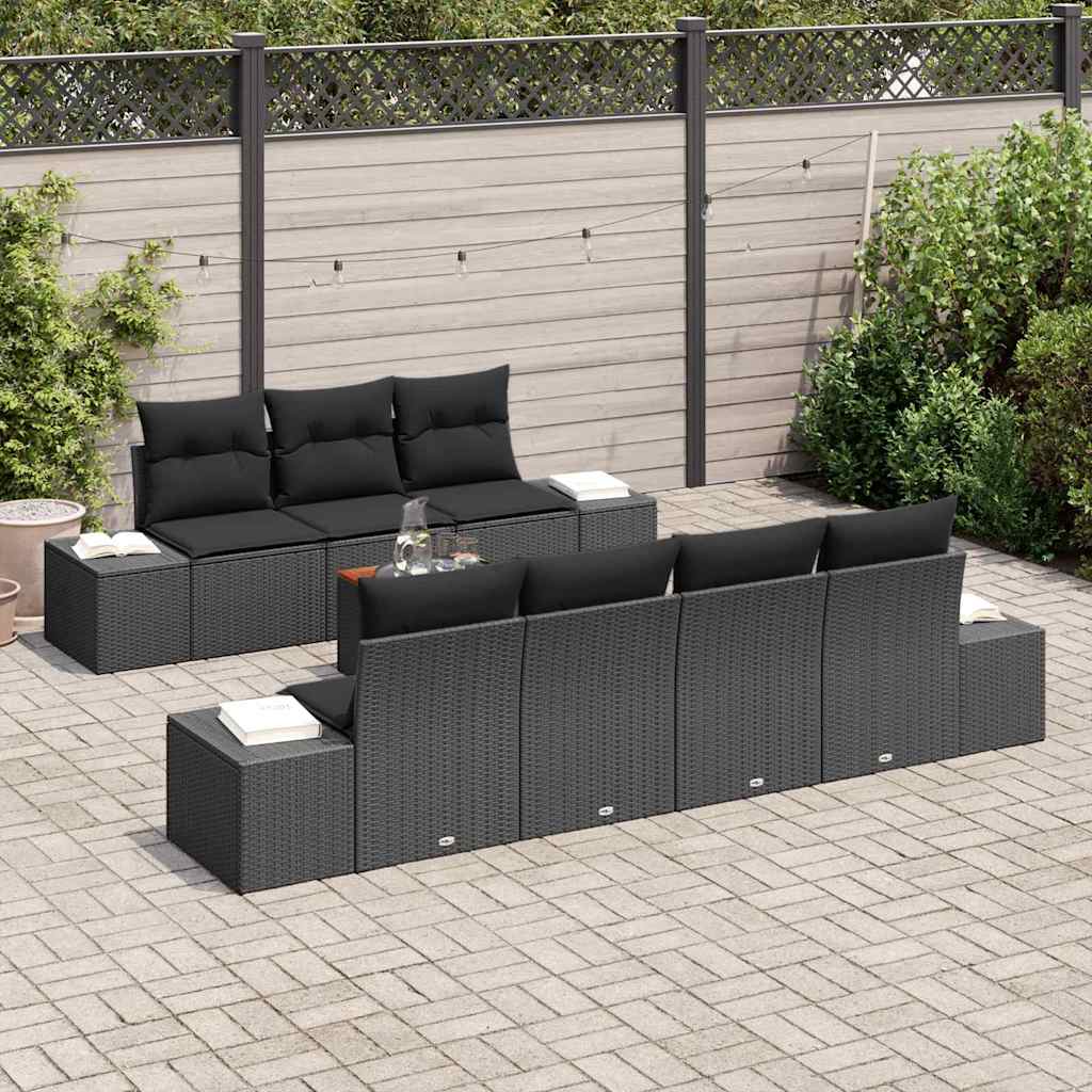 Gartensofa-set 8 stk. Schwarz Poly-Rattan