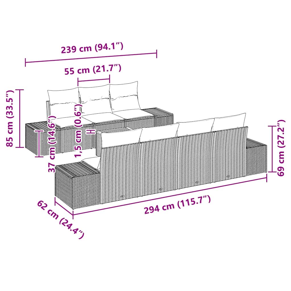 Gartensofa-set 8 stk. Schwarz Poly-Rattan