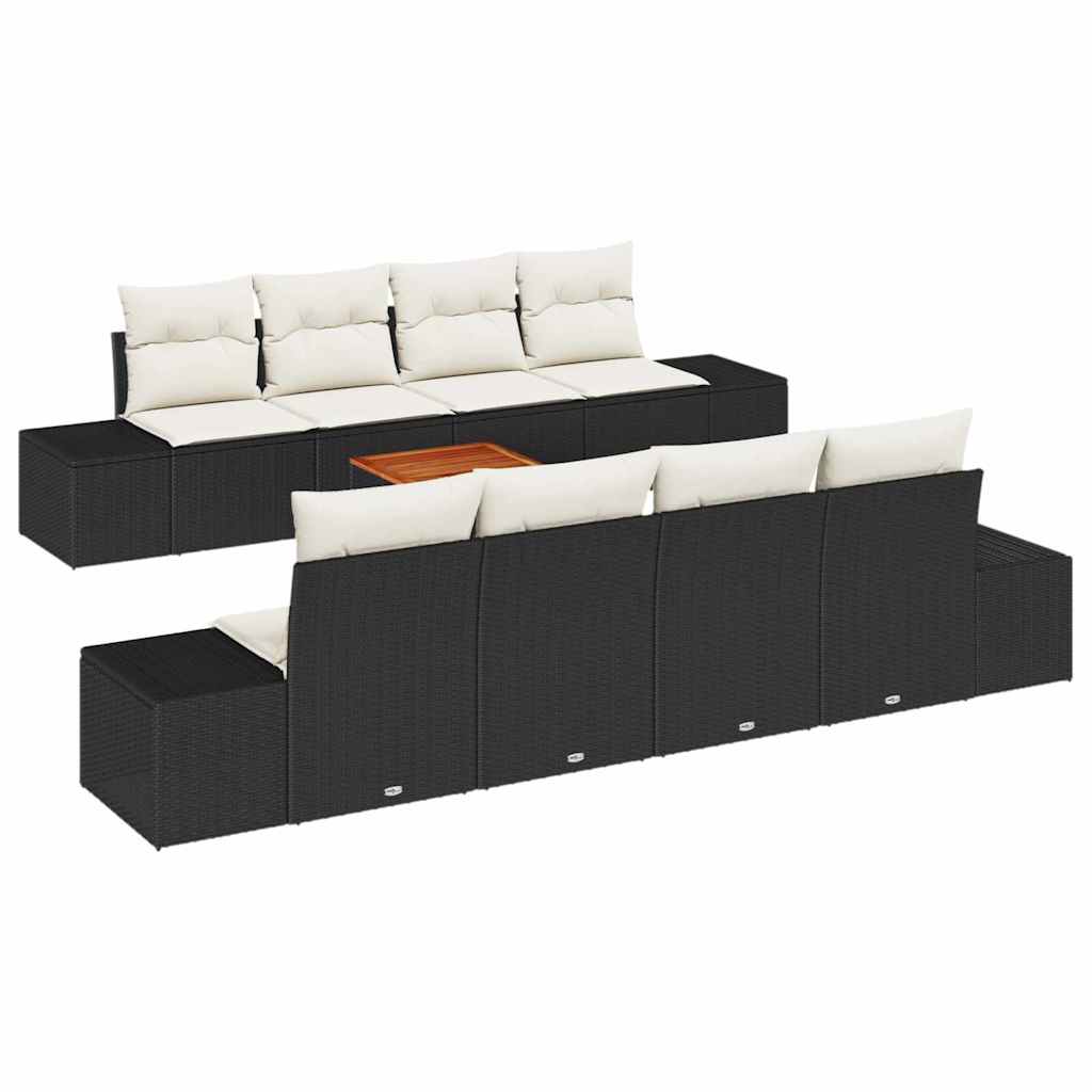 Gartensofa-set 9 Stk. Schwarz Poly-Rattan