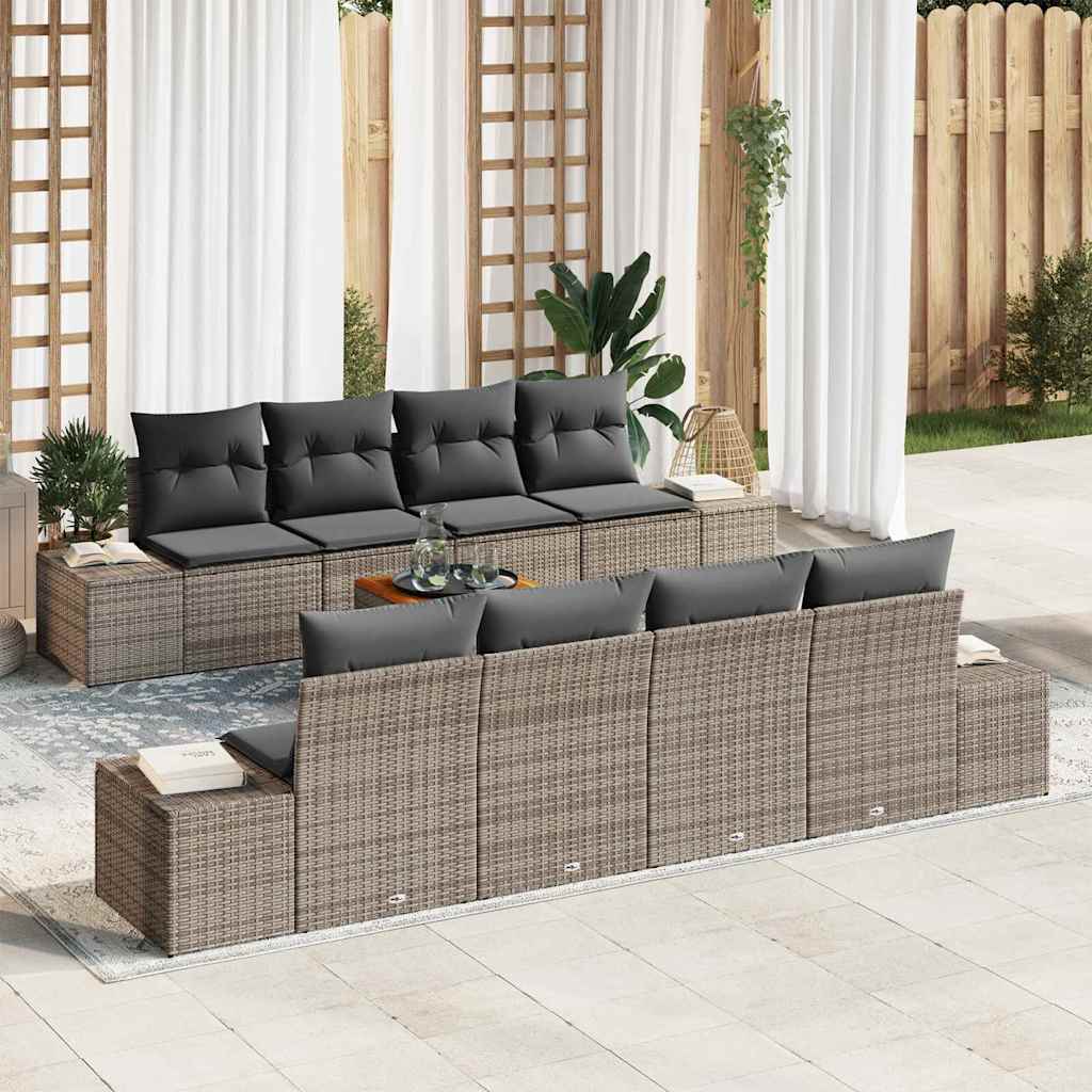 Gartensofa-set mit Kissen 9 pcs Grau Poly-Rattan