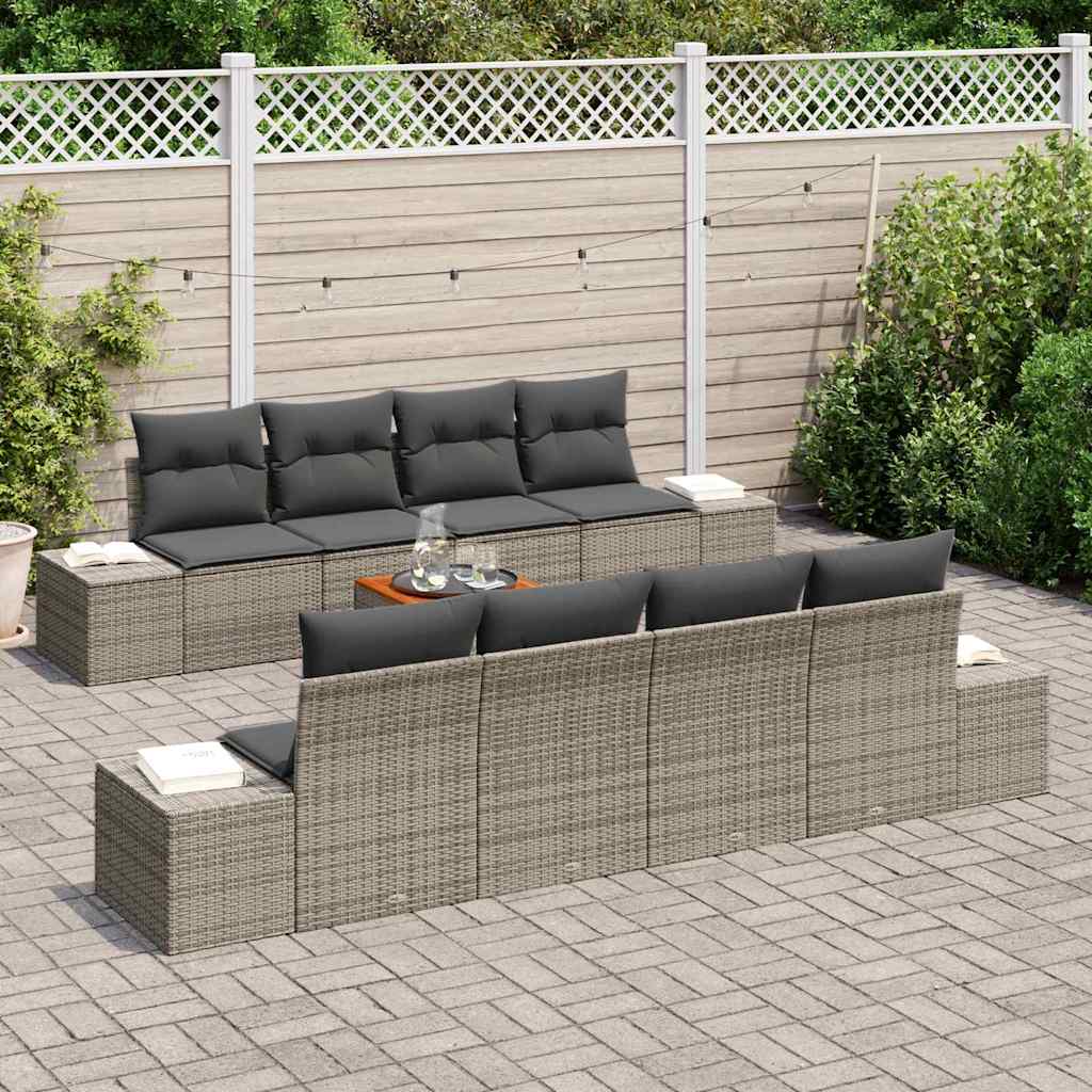 Gartensofa-set mit Kissen 9 pcs Grau Poly-Rattan