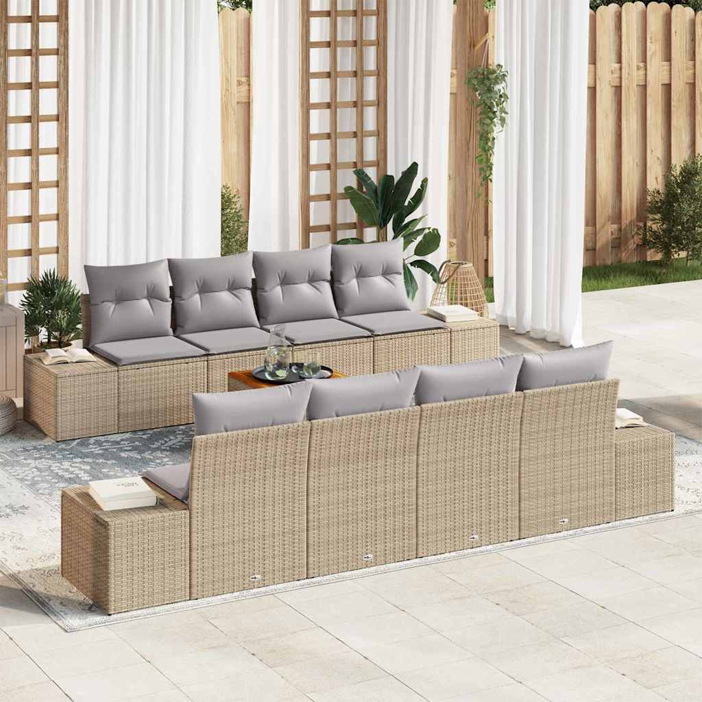 Gartensofa-set 9 stk. Beige Poly-Rattan