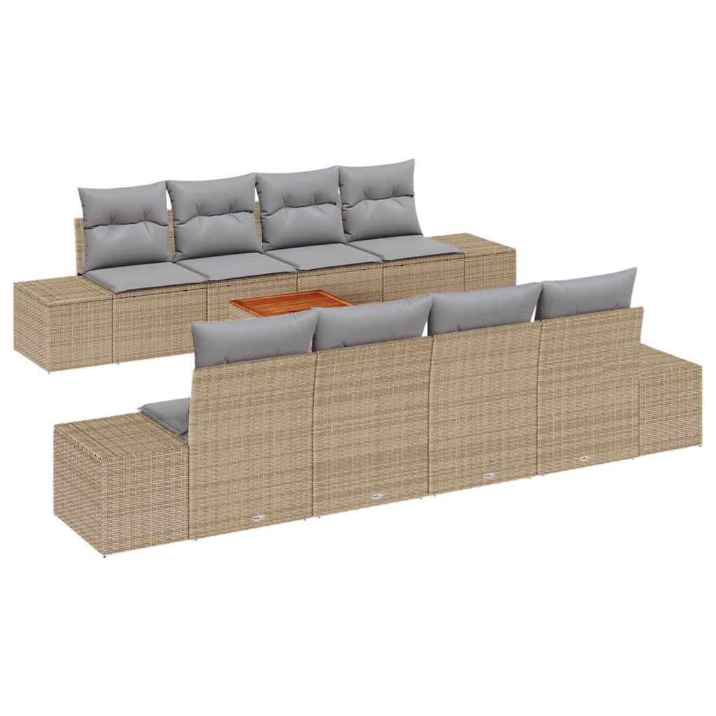 Gartensofa-set 9 stk. Beige Poly-Rattan