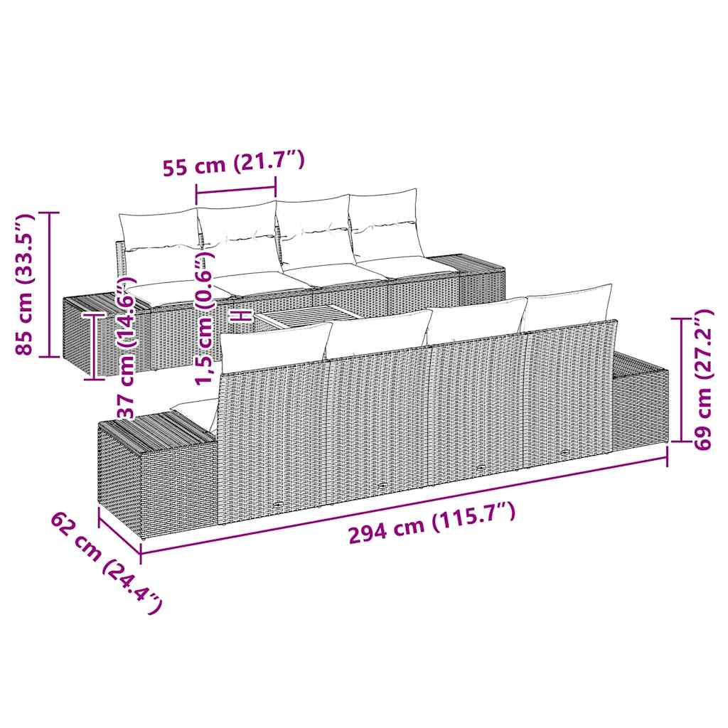 Gartensofa-set 9 stk. Beige Poly-Rattan