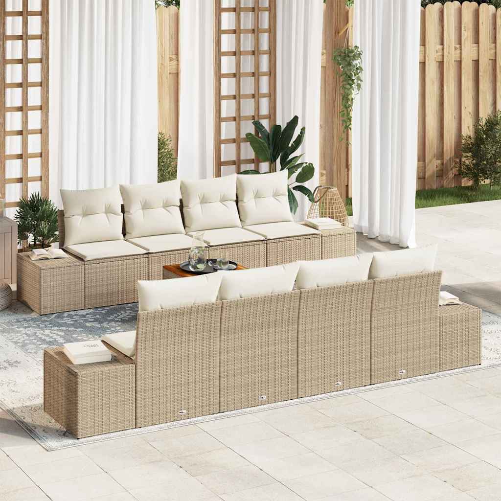 Gartensofa-set mit Kissen 9 pcs Beige Poly-Rattan