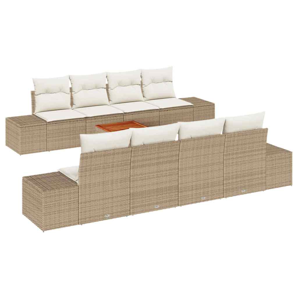 Gartensofa-set mit Kissen 9 pcs Beige Poly-Rattan