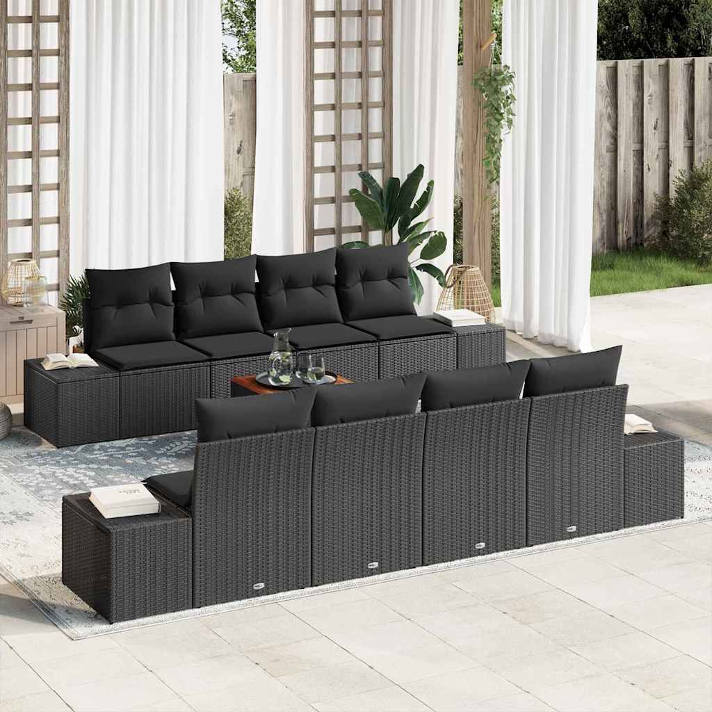 Gartensofa-set 9 stk. Schwarz Poly-Rattan