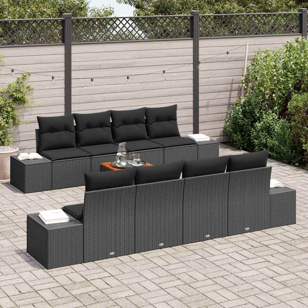 Gartensofa-set 9 stk. Schwarz Poly-Rattan