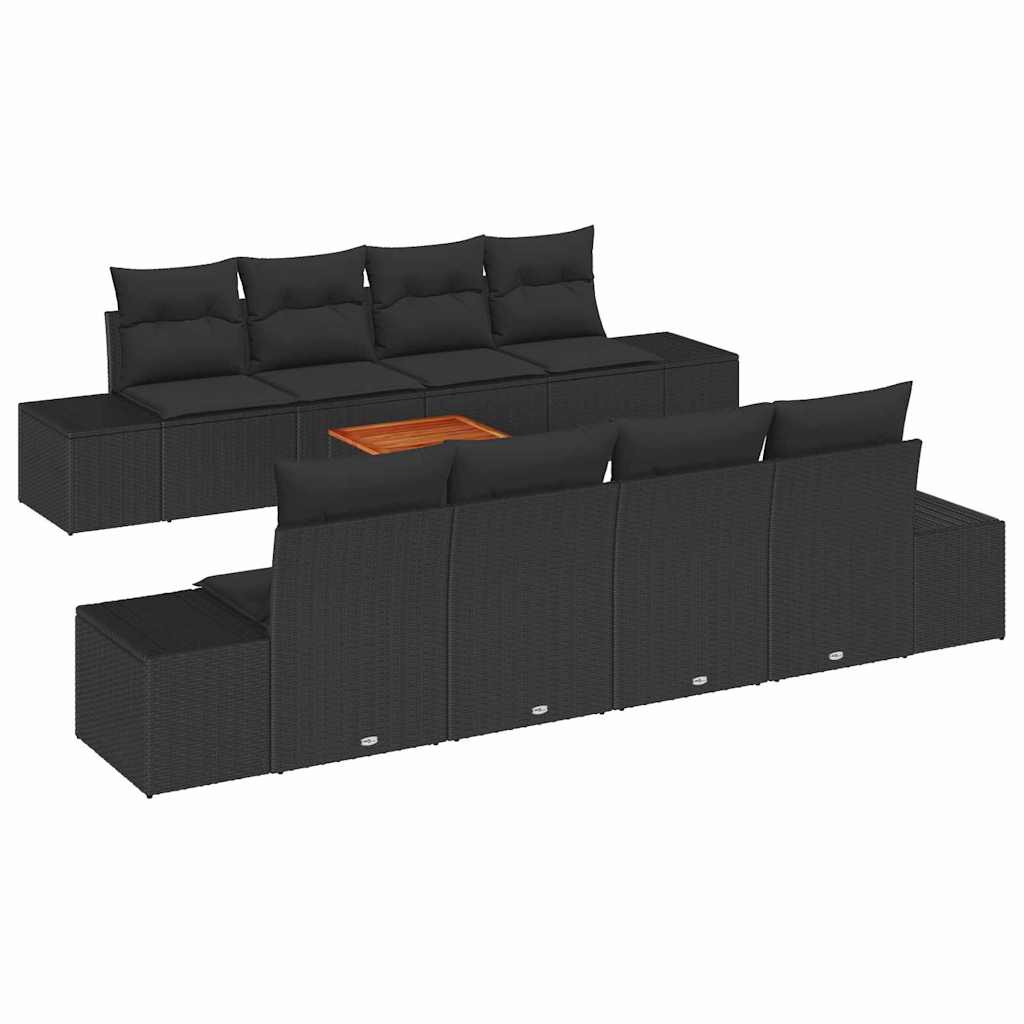 Gartensofa-set 9 stk. Schwarz Poly-Rattan