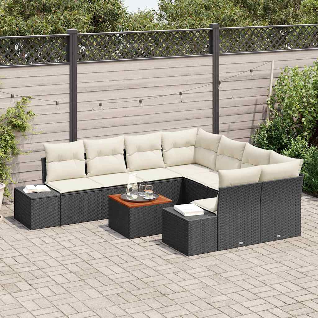 Gartensofa-set mit Kissen 9 pcs Schwarz Poly-Rattan