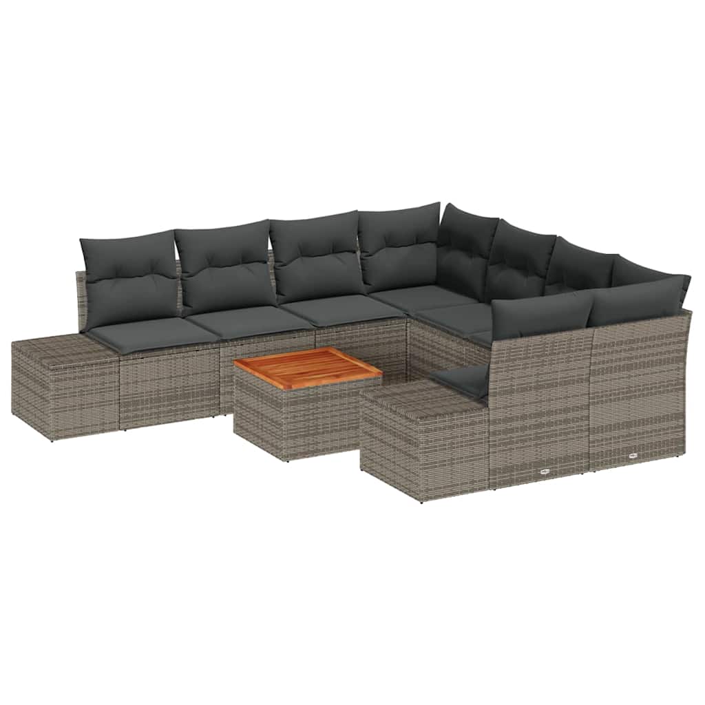 Gartensofa-set 9 stk. Grau Poly-Rattan