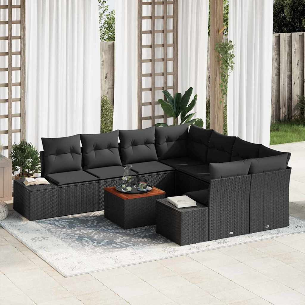 Gartensofa-set 9 stk. Schwarz Poly-Rattan