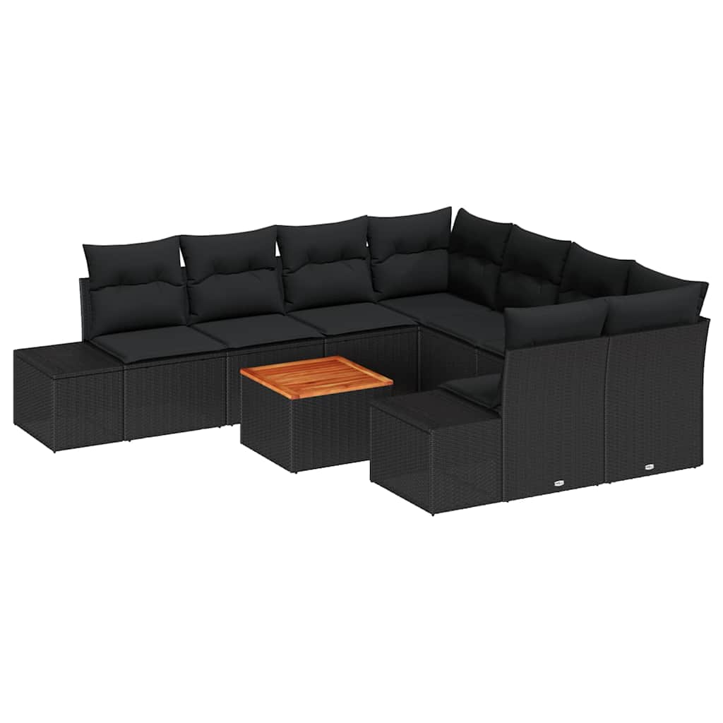 Gartensofa-set 9 stk. Schwarz Poly-Rattan