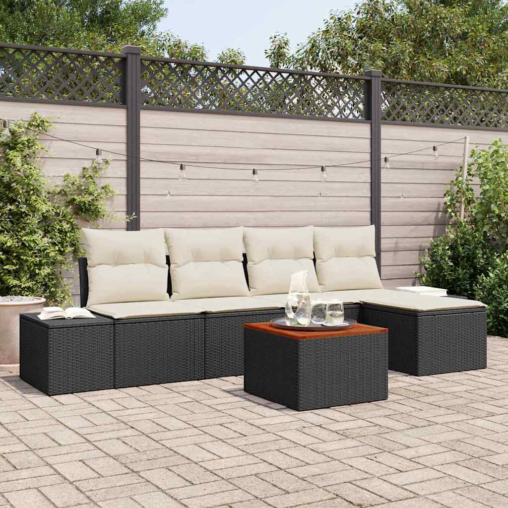 Gartensofa-set 6 stk. Schwarz Poly-Rattan