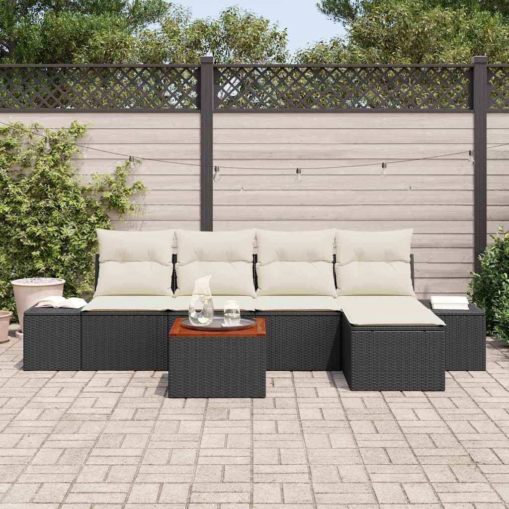 Gartensofa-set 6 stk. Schwarz Poly-Rattan