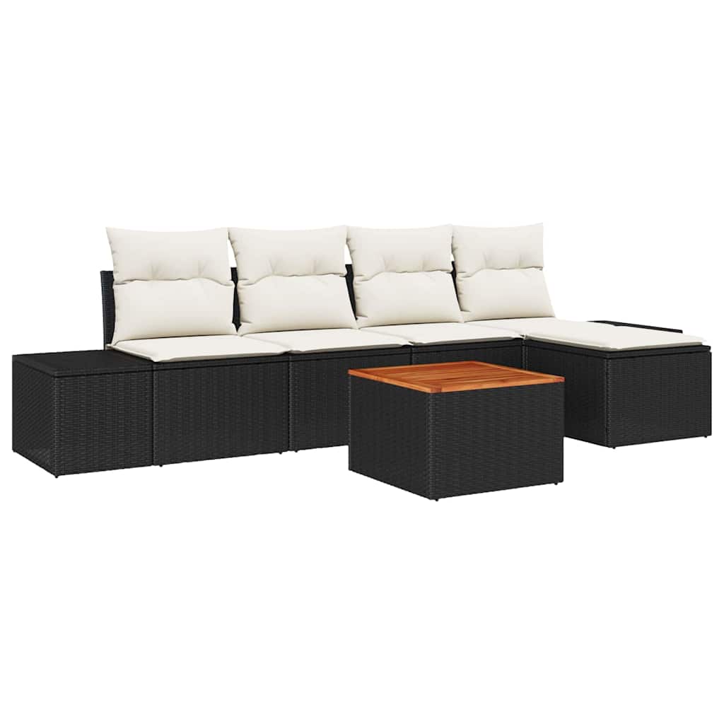 Gartensofa-set 6 stk. Schwarz Poly-Rattan
