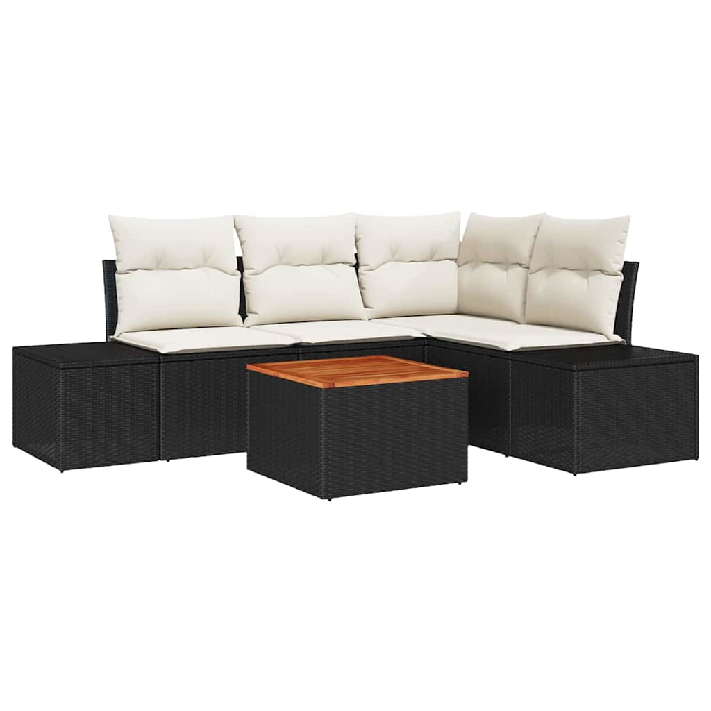 Gartensofa-set 5 stk. Schwarz Poly-Rattan