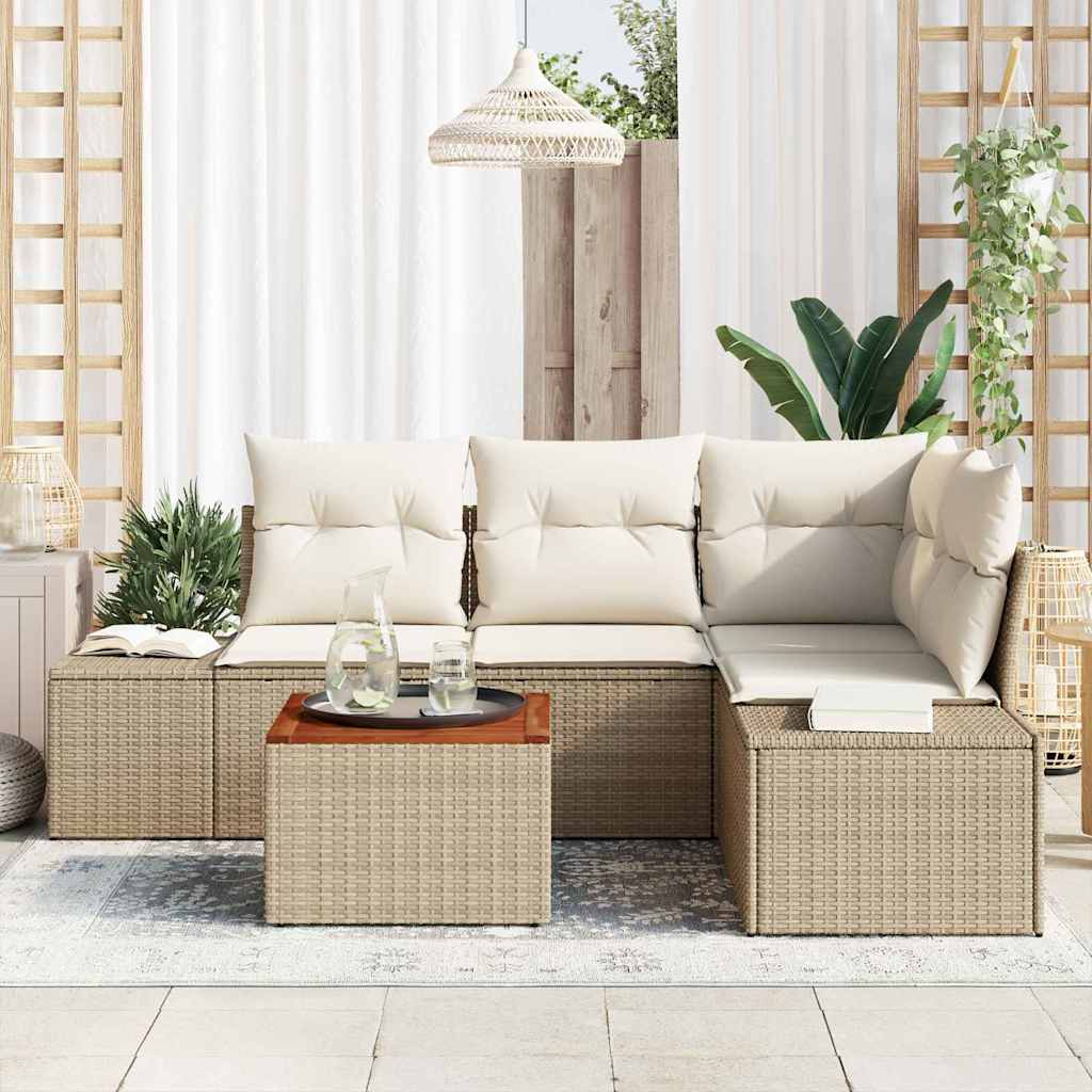 Gartensofa-set 5 stk. Beige Poly-Rattan