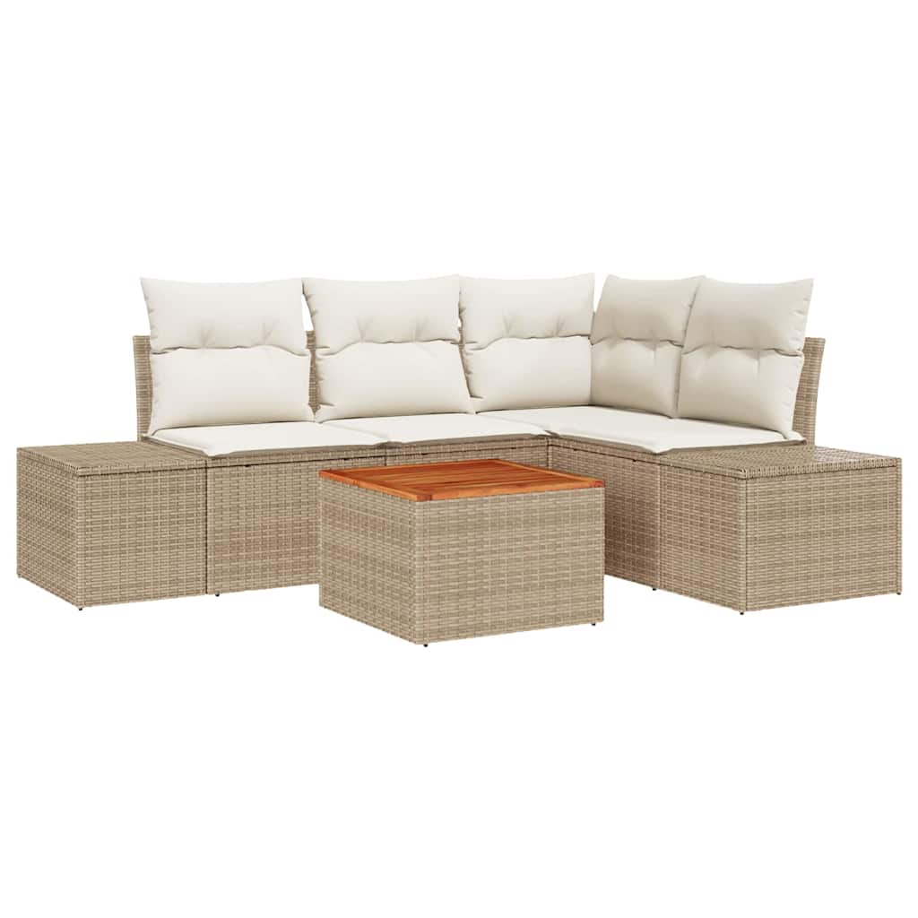 Gartensofa-set 5 stk. Beige Poly-Rattan