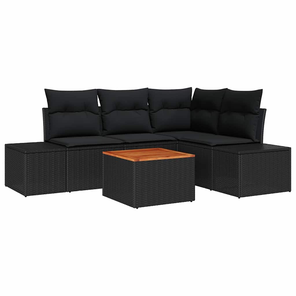Gartensofa-set mit Kissen 5 pcs Schwarz Poly-Rattan