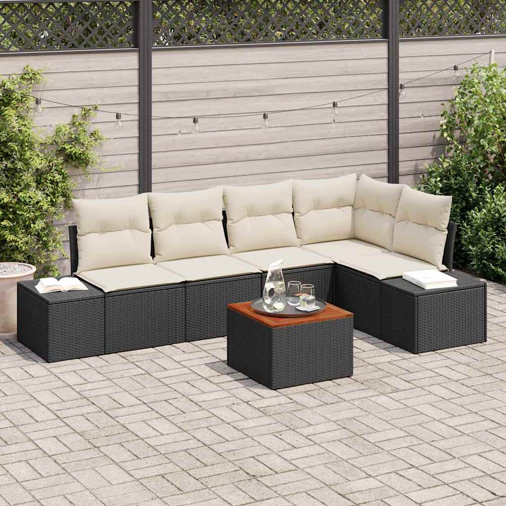 Gartensofa-set 6 stk. Schwarz Poly-Rattan