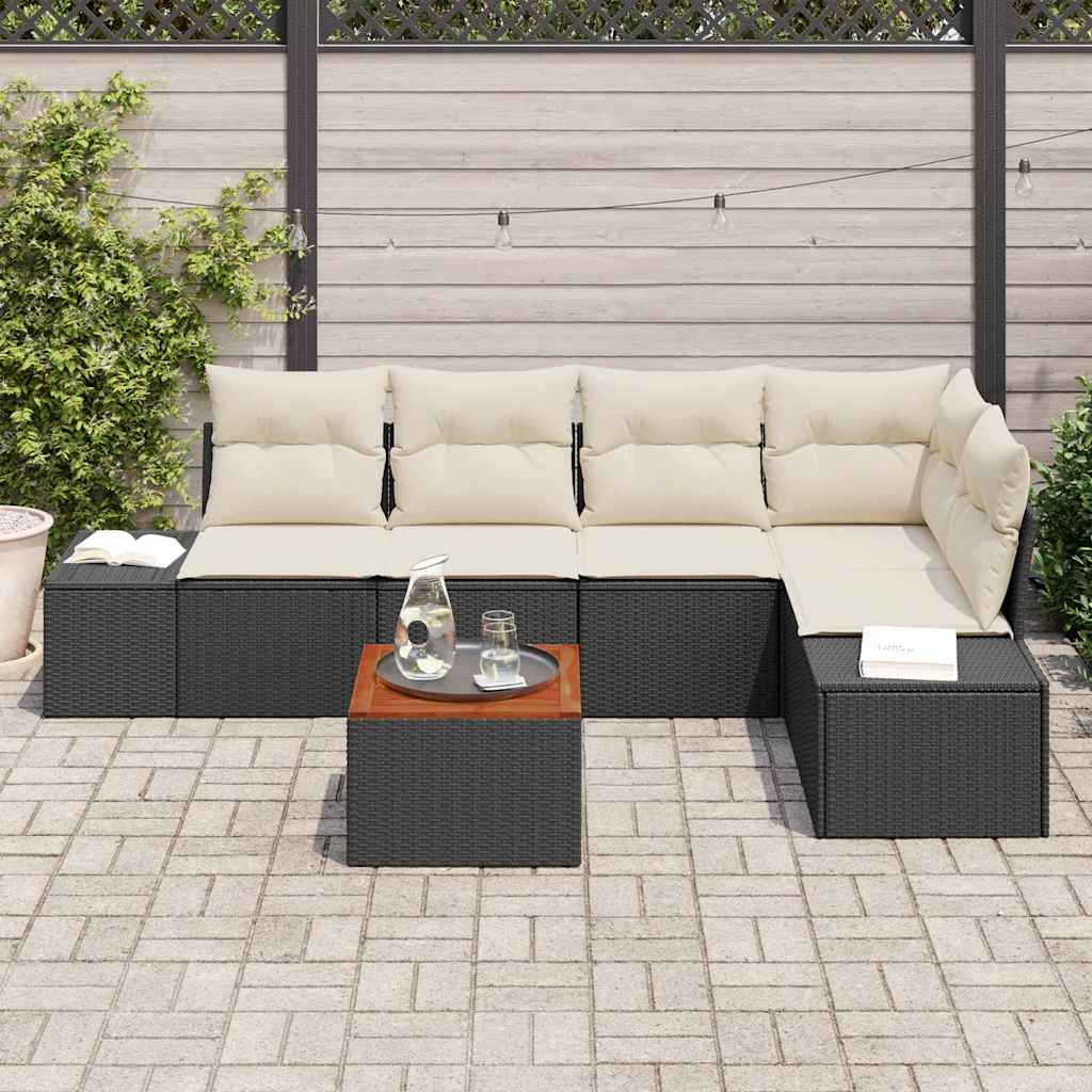 Gartensofa-set 6 stk. Schwarz Poly-Rattan