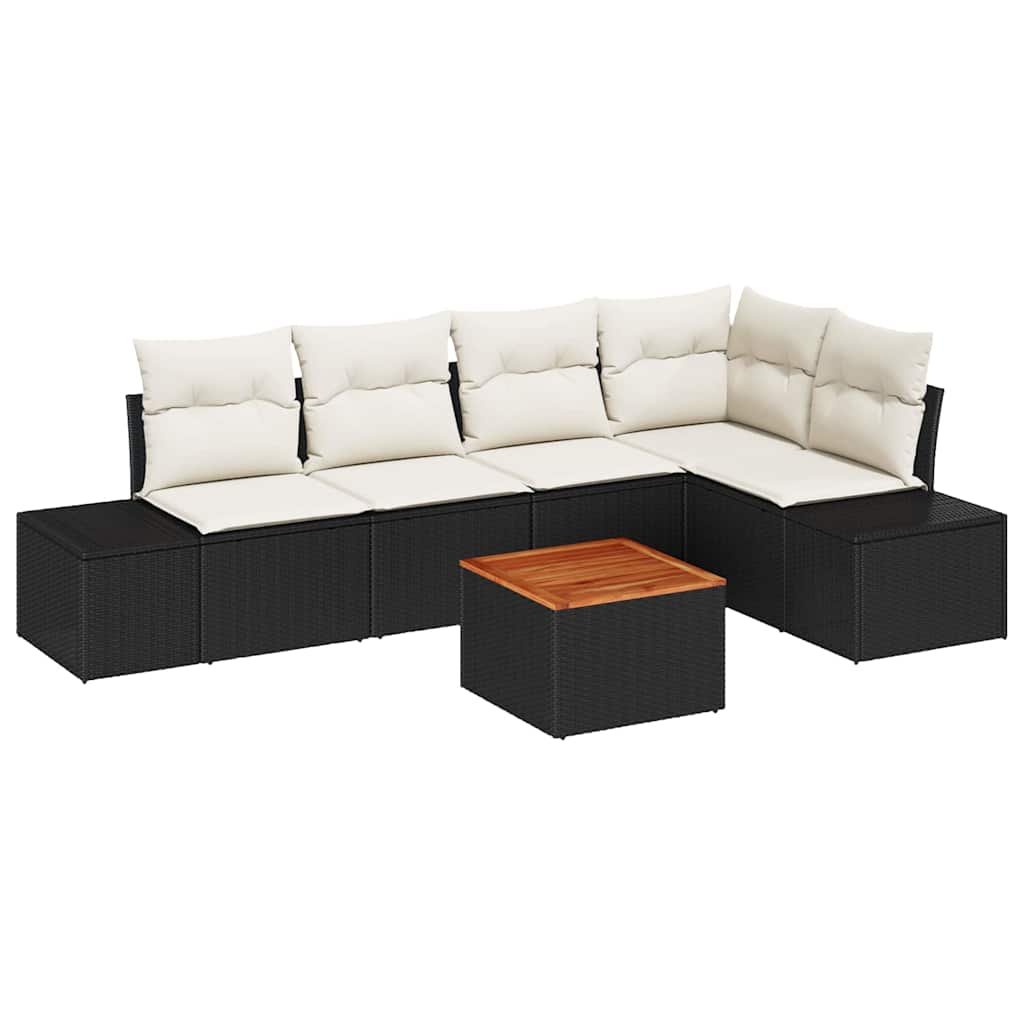 Gartensofa-set 6 stk. Schwarz Poly-Rattan