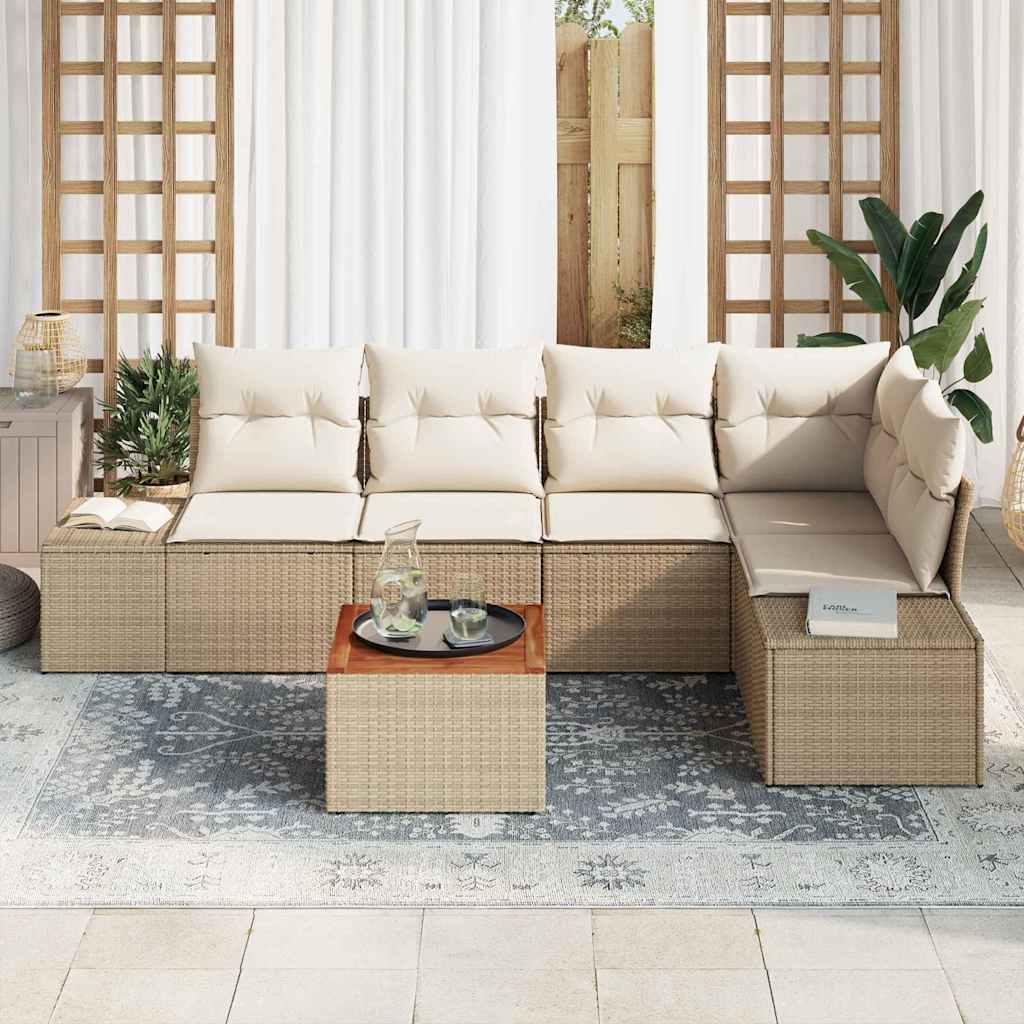 Gartensofa-set 6 stk. Beige Poly-Rattan