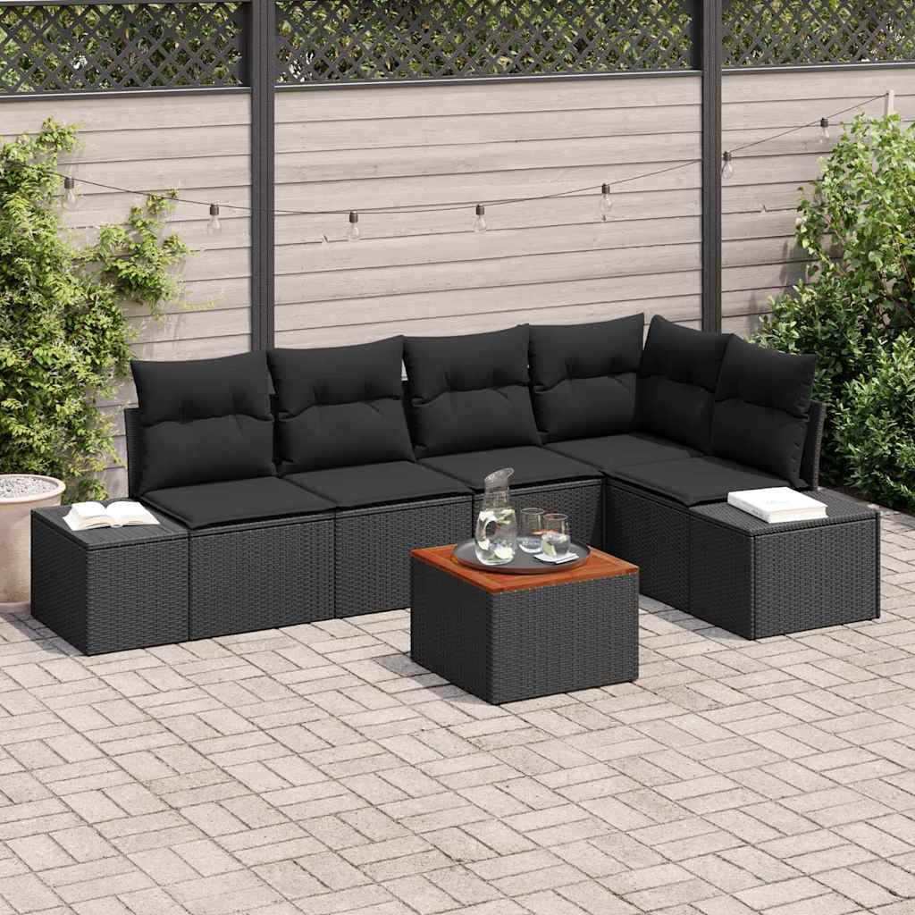 Gartensofa-set 6 stk. Schwarz Poly-Rattan