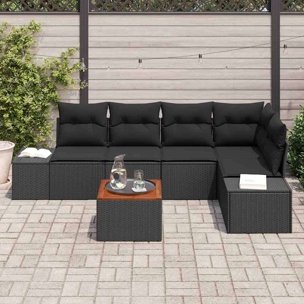 Gartensofa-set 6 stk. Schwarz Poly-Rattan