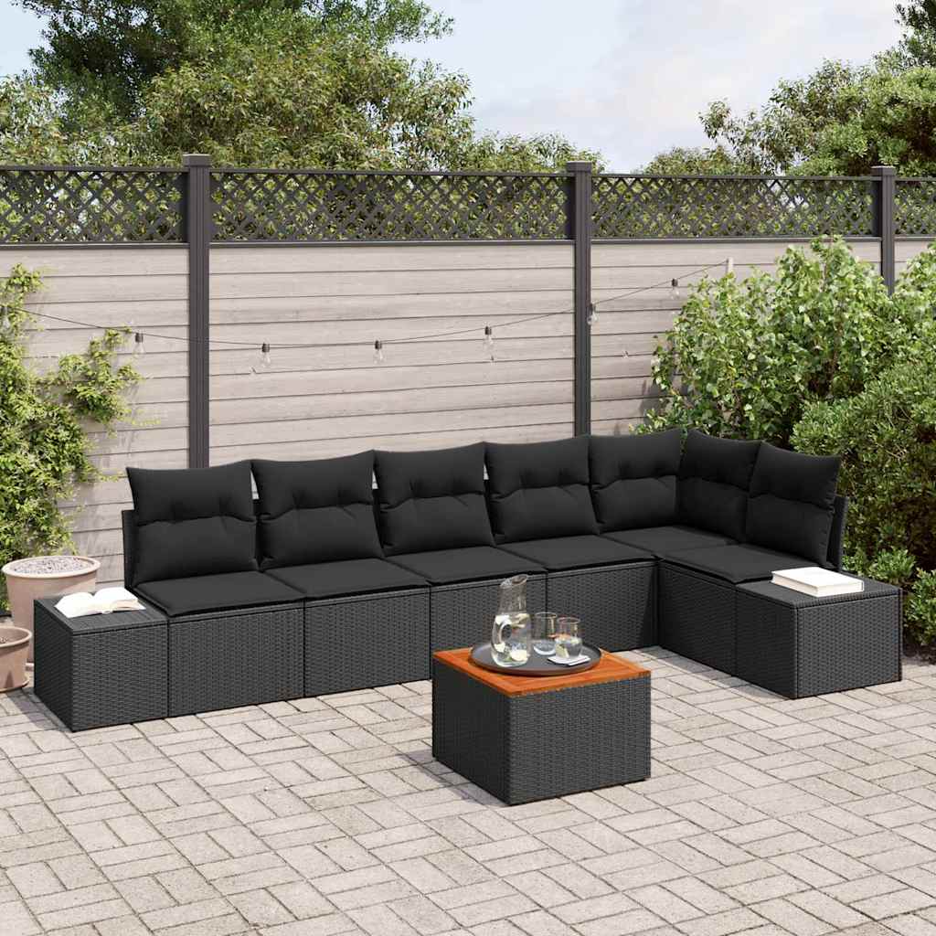 Gartensofa-set 7 stk. Schwarz Poly-Rattan