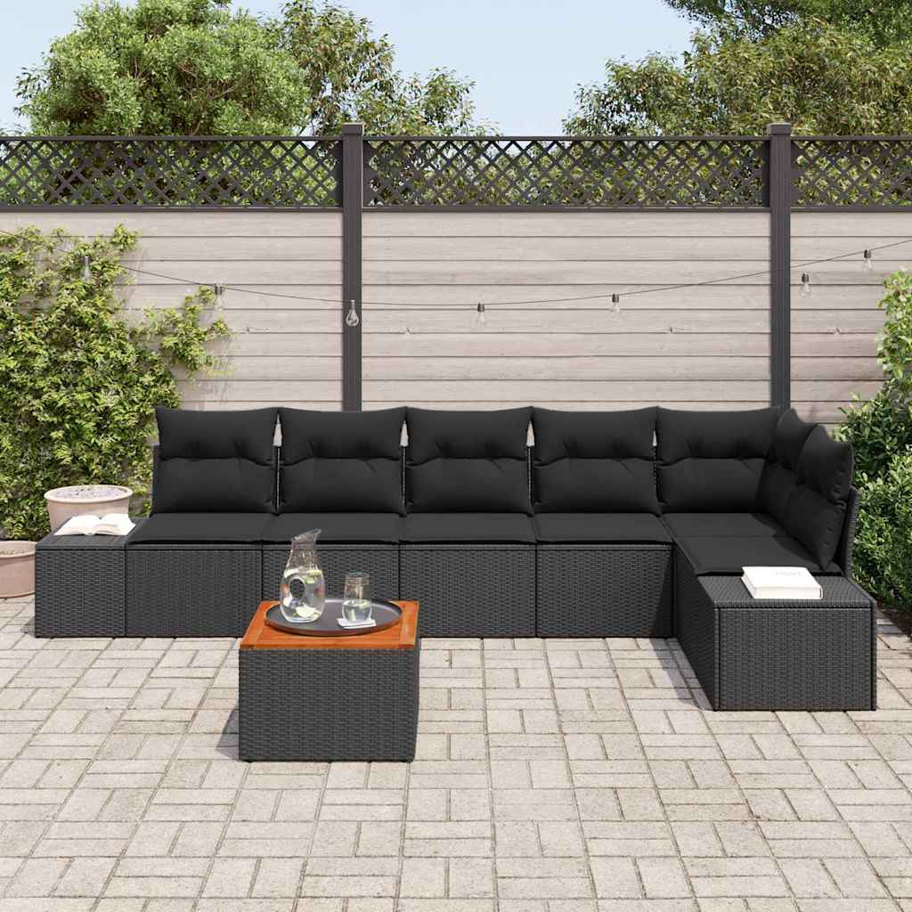Gartensofa-set 7 stk. Schwarz Poly-Rattan