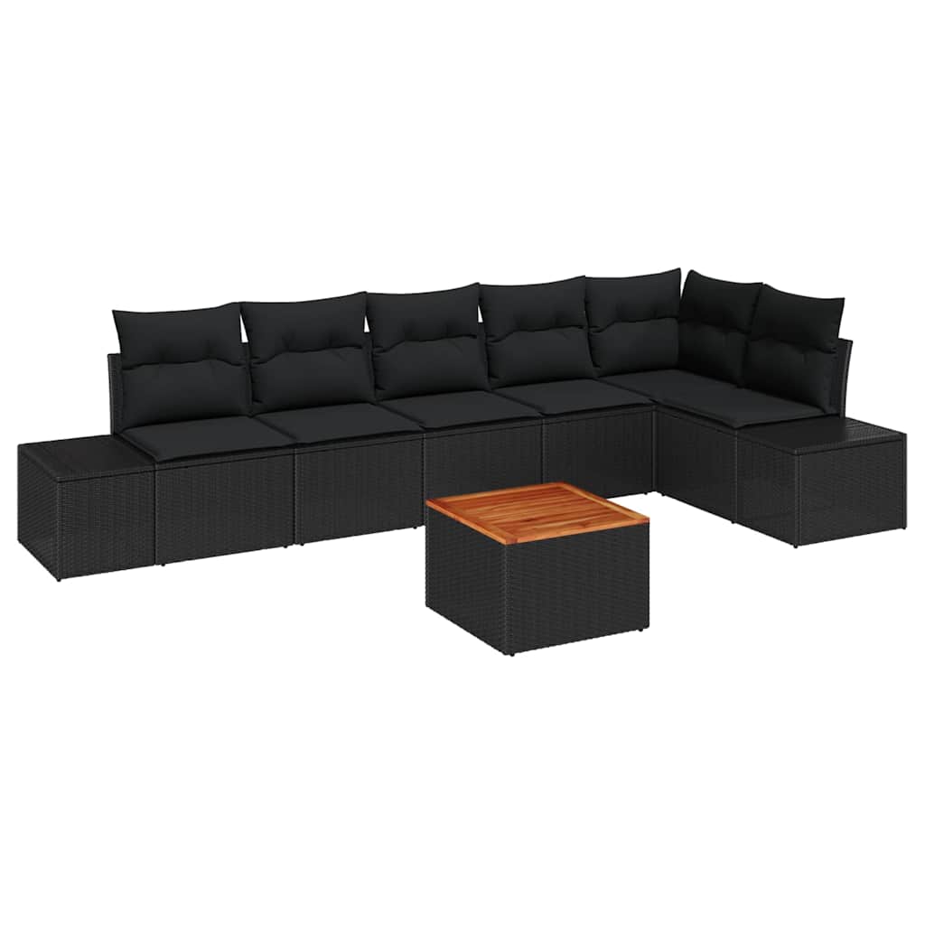 Gartensofa-set 7 stk. Schwarz Poly-Rattan