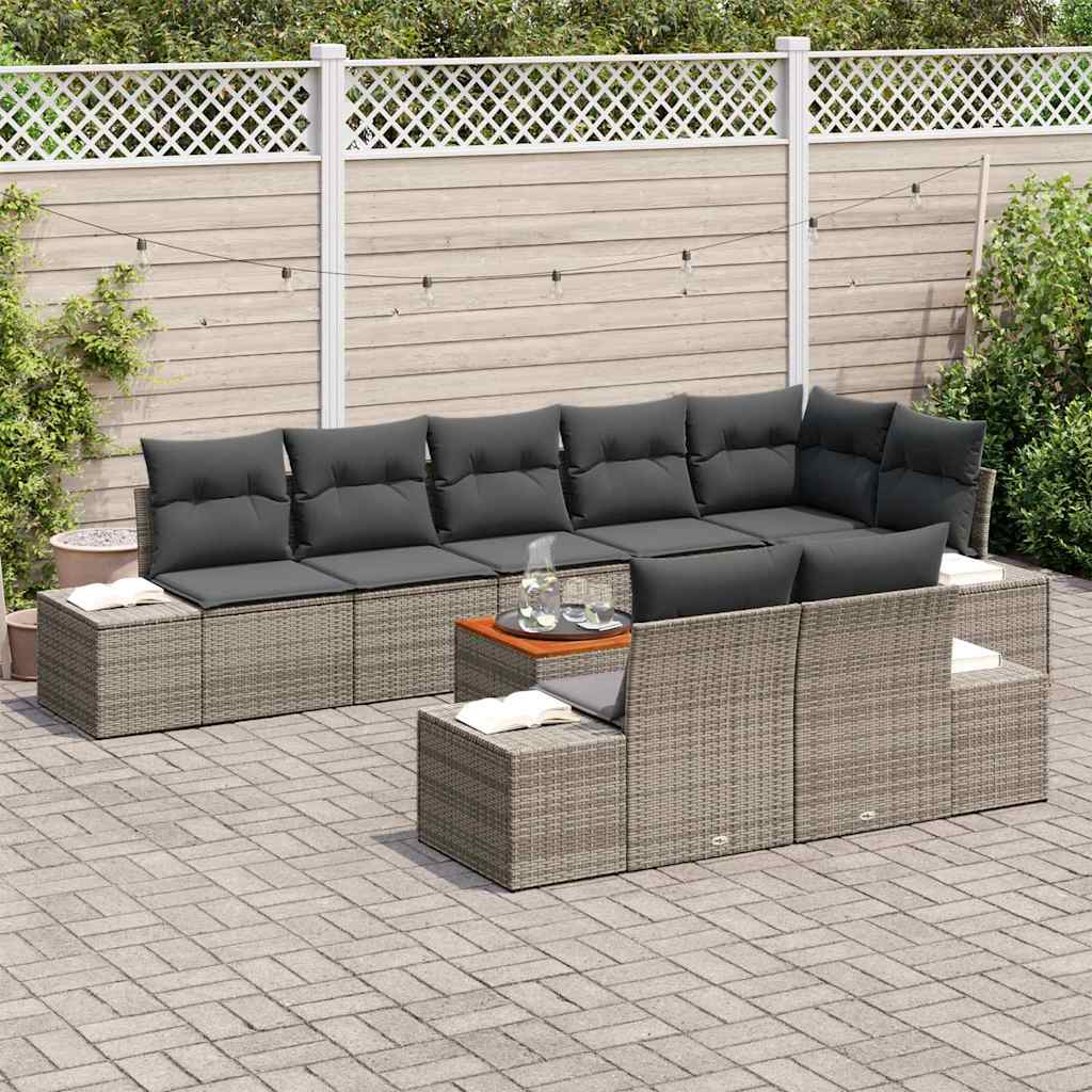 Gartensofa-set 9 Stk. Grau Poly-Rattan