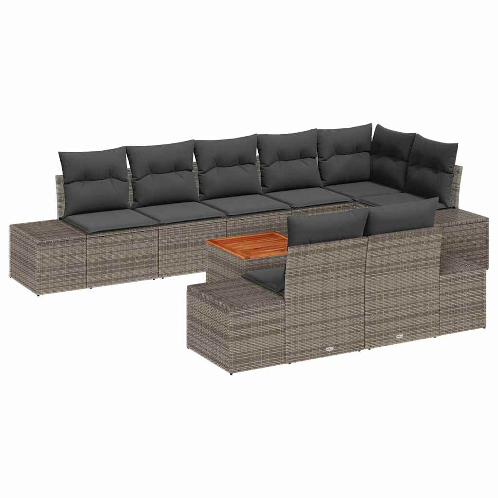 Gartensofa-set mit Kissen 9 pcs Grau Poly-Rattan