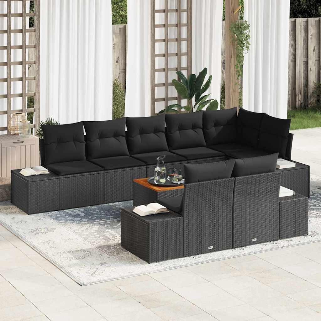 Gartensofa-set 9 stk. Schwarz Poly-Rattan