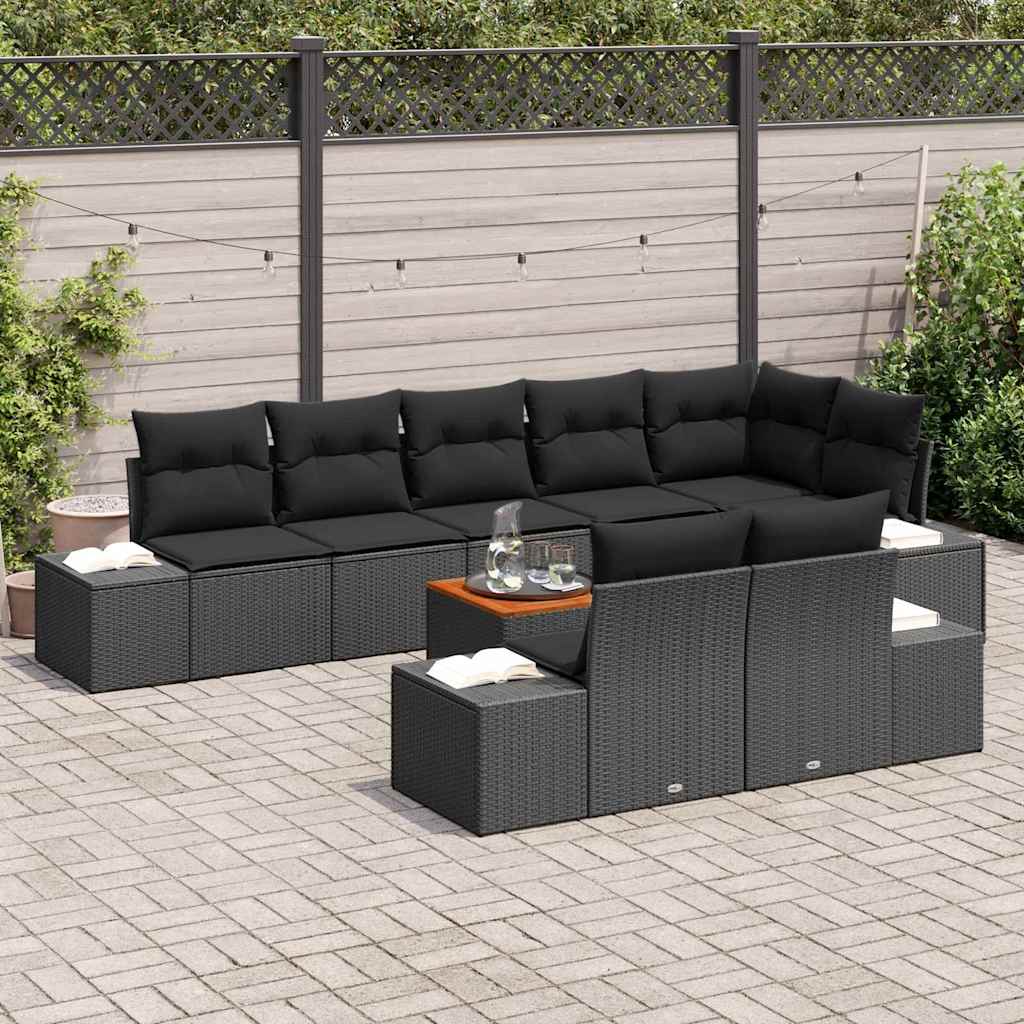 Gartensofa-set 9 stk. Schwarz Poly-Rattan